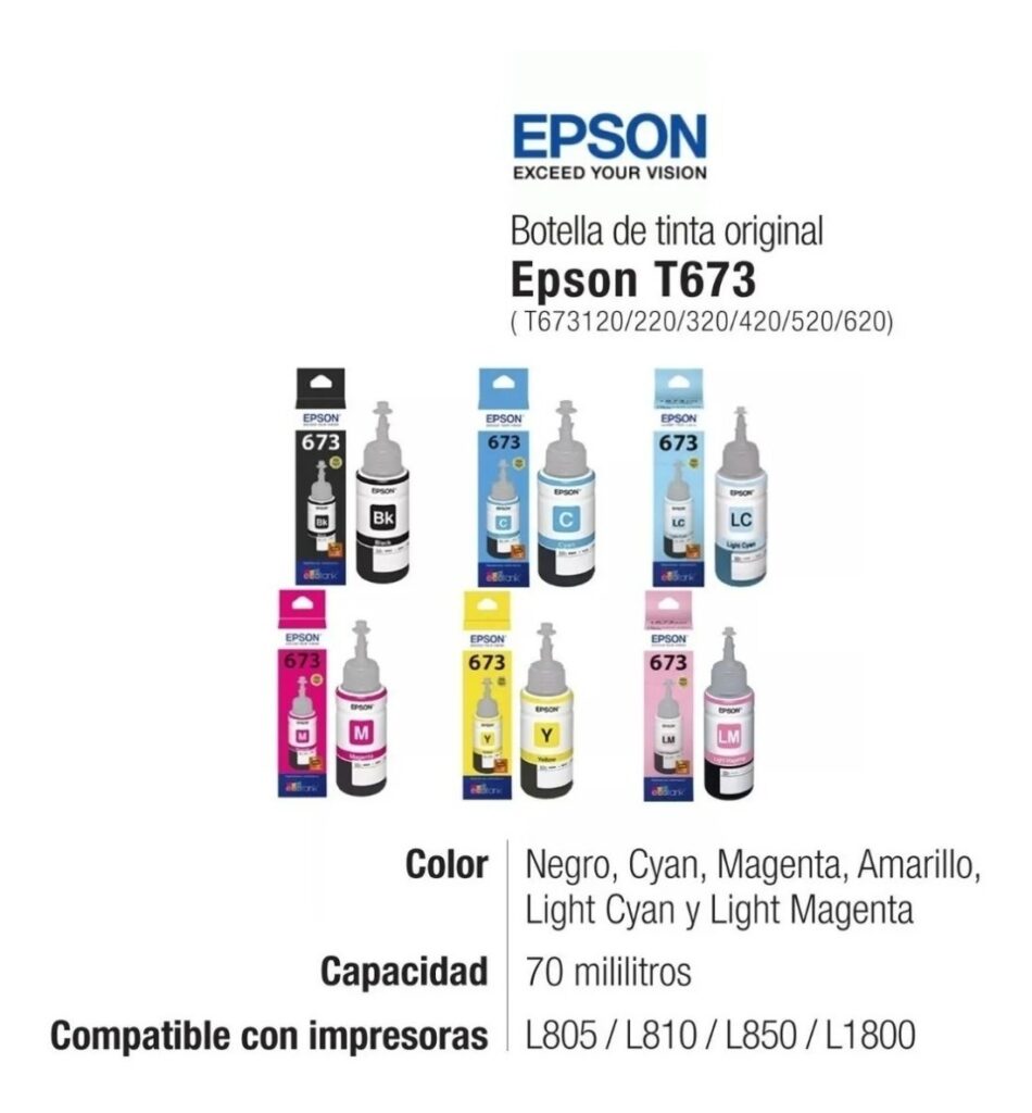 Tinta Epson 673 L800 L1800 L810 L850 L805 Original X6 Backup Backup Uy 2496